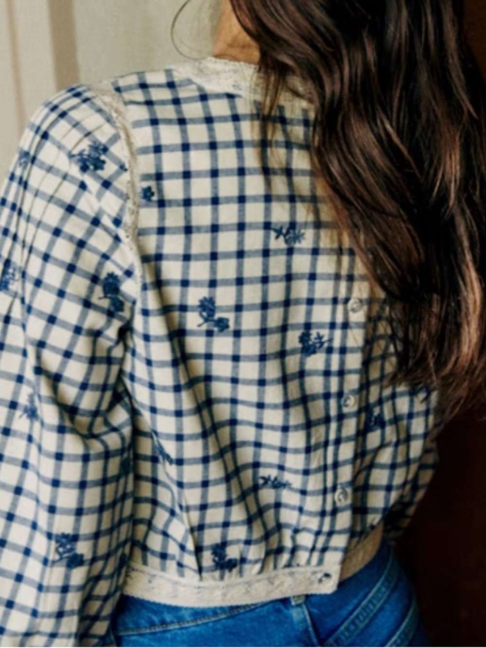 Sezane Thalyna Checked Lace-Trim Blouse - Picture 5 of 11